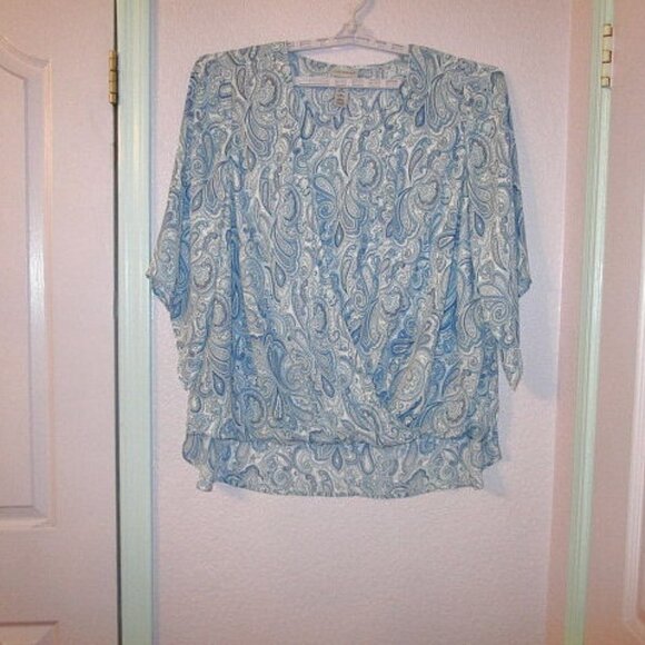 Catherines PAISLEY Chiffon Size 1X BLOUSE Tunic TOP Flowy FAUX WRAP High Low - Picture 1 of 10